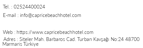 Caprice Beach Hotel telefon numaraları, faks, e-mail, posta adresi ve iletişim bilgileri